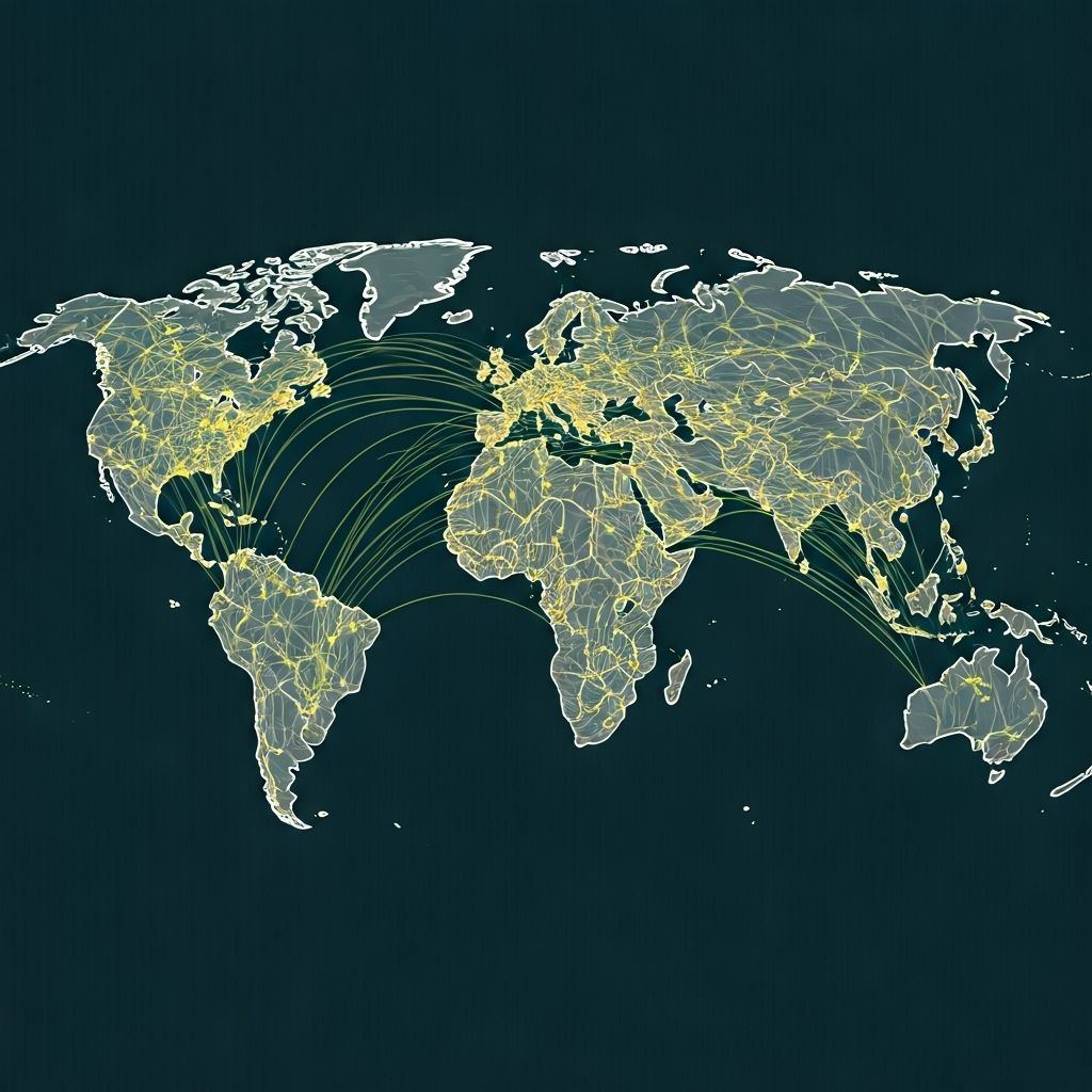 Global Network Map showing shipping routes and connections across continents